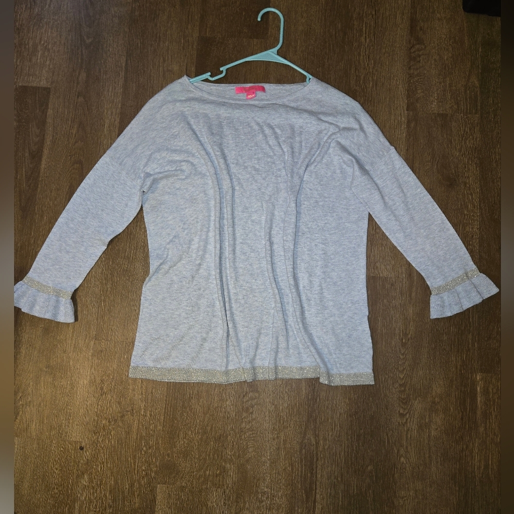 Womens Lilly Pulitzer Light Heather Gray Top with Metallic Trim Size Medium